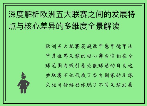 深度解析欧洲五大联赛之间的发展特点与核心差异的多维度全景解读 深度解析欧洲五大联赛之间的发展特点与核心差异的多维度全景解读